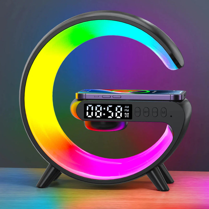 Carregador Sem Fio Multifuncional Com LED RGB E Alto Falante