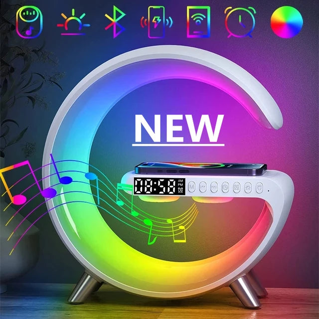 Carregador Sem Fio Multifuncional Com LED RGB E Alto Falante